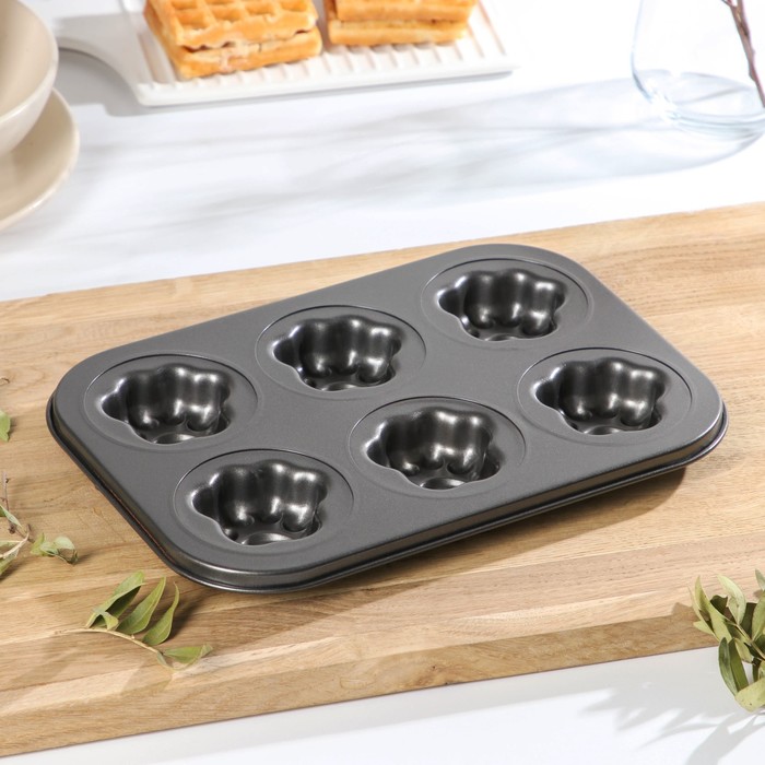 

Форма для выпечки Cute, 26×18,5×3 см, 6 ячеек, кошачьи лапки, антипригарное покрытие