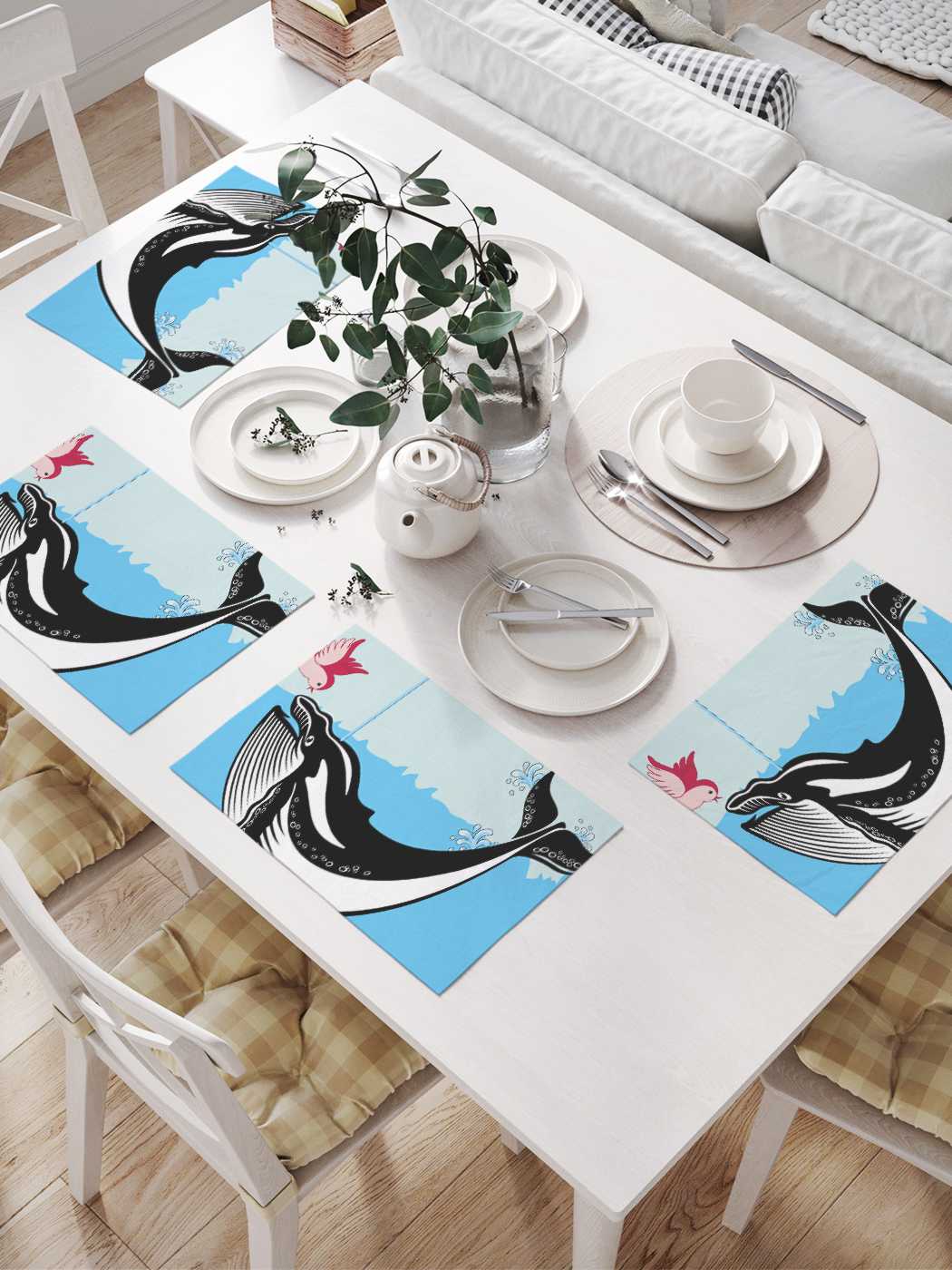 

Сервировочные селфетки JoyArty "Птица и кит" (32х46 см, 4 шт.), Голубой