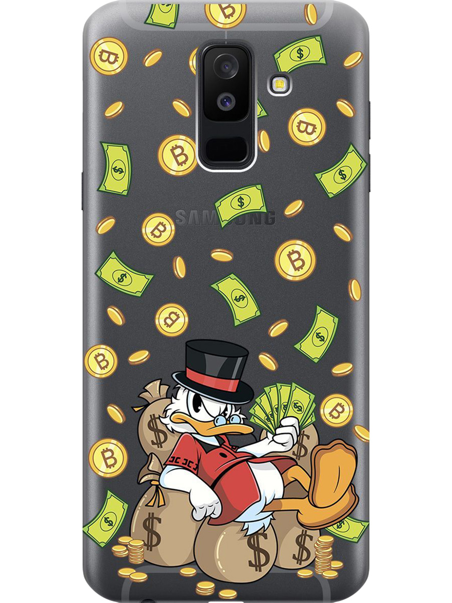 

Силиконовый чехол на Samsung Galaxy A6+ (2018) с принтом "Богатый Скрудж" прозрачный, Прозрачный;белый;зеленый, 717872171