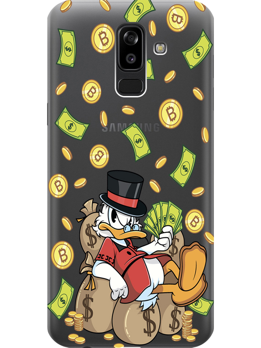 

Силиконовый чехол на Samsung Galaxy J8 с принтом "Богатый Скрудж" прозрачный, Прозрачный;белый;зеленый, 718586871