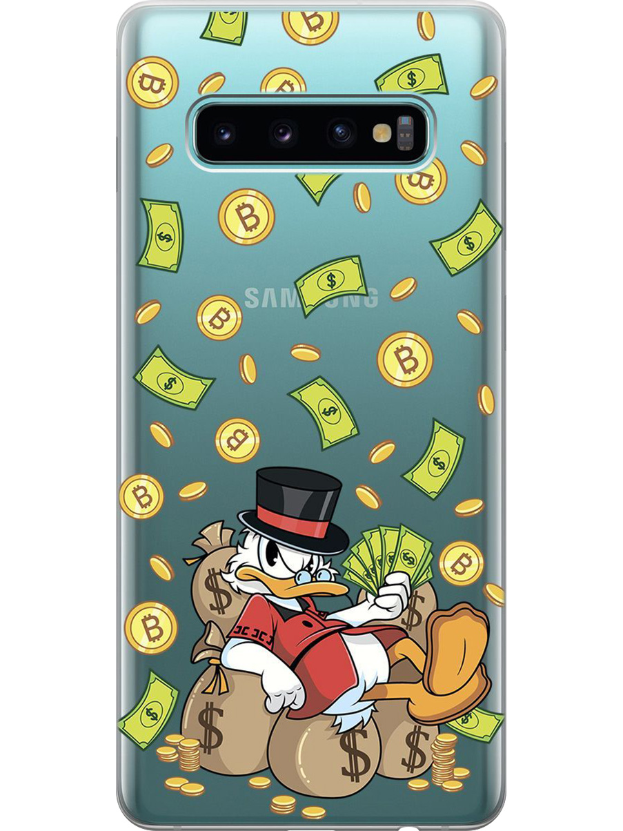 

Силиконовый чехол на Samsung Galaxy S10+ с принтом "Богатый Скрудж" прозрачный, Прозрачный;белый;зеленый, 720461171