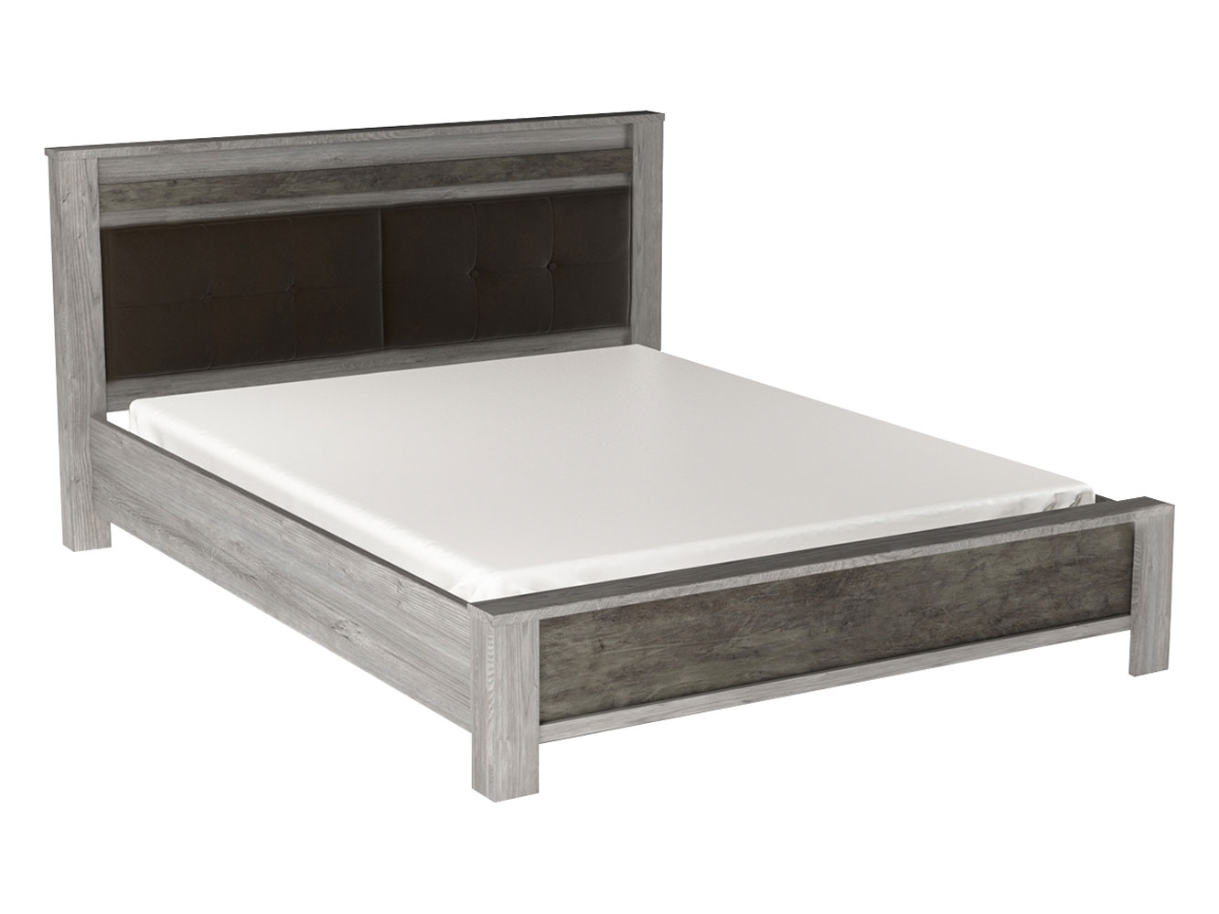 Двуспальная кровать СБК Денвер Люкс Риббек серый / Камень темный / Коричневый, 160х200 см