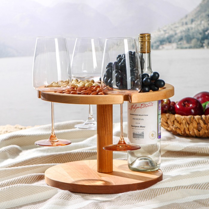 фото Столик-поднос для вина с менажницей adelica, на 3 персоны, d=30?2,8 см, берёза