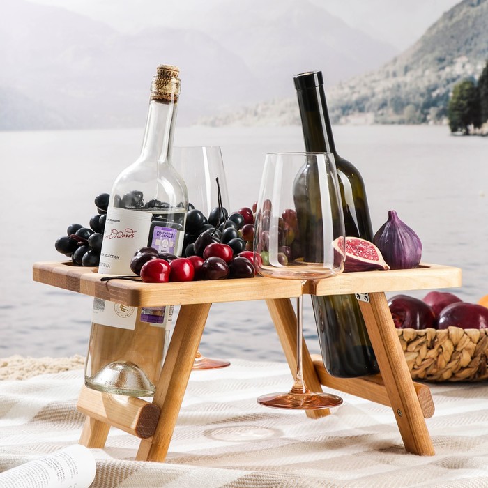 фото Столик-поднос для вина с менажницей и складными ножками adelica, прямоугольный, на 2 персо