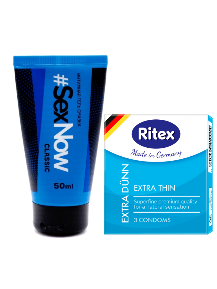 фото Комплект презервативы ritex extra dunn 3 шт. и интимная гель смазка sexnow classic 50 мл