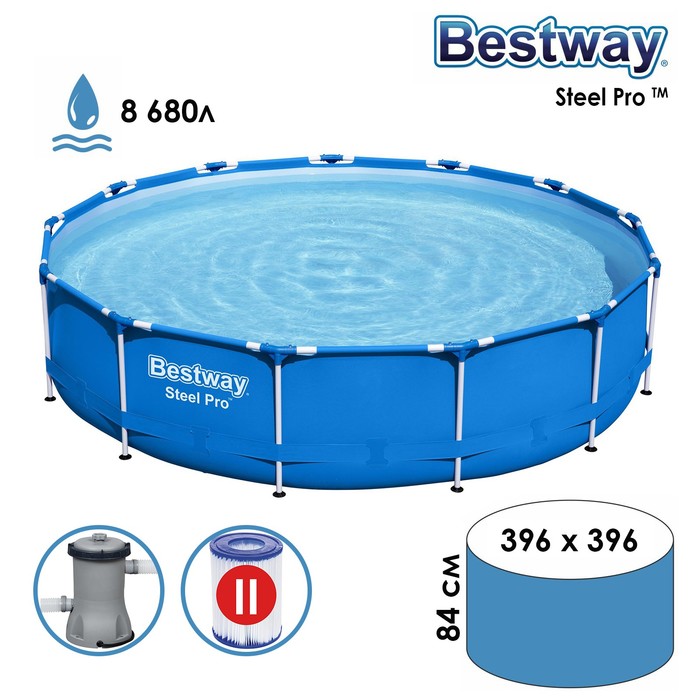 фото Бассейн каркасный steel pro 396 х 84 см, с фильтр-насосом 220v, 2006 л/ч, 5612е bestway nobrand