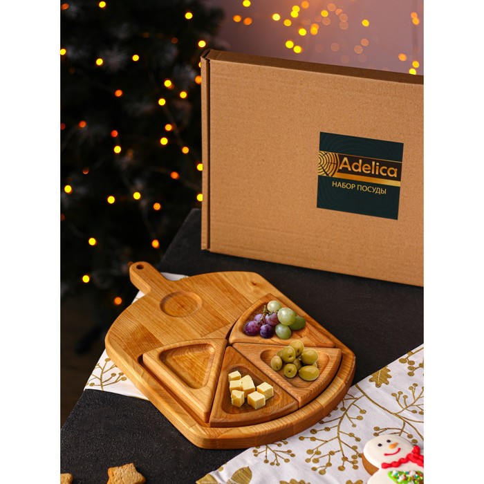 фото Подарочный набор посуды adelica «сырная мозайка», доска разделочная 35×22 см, менажницы 4