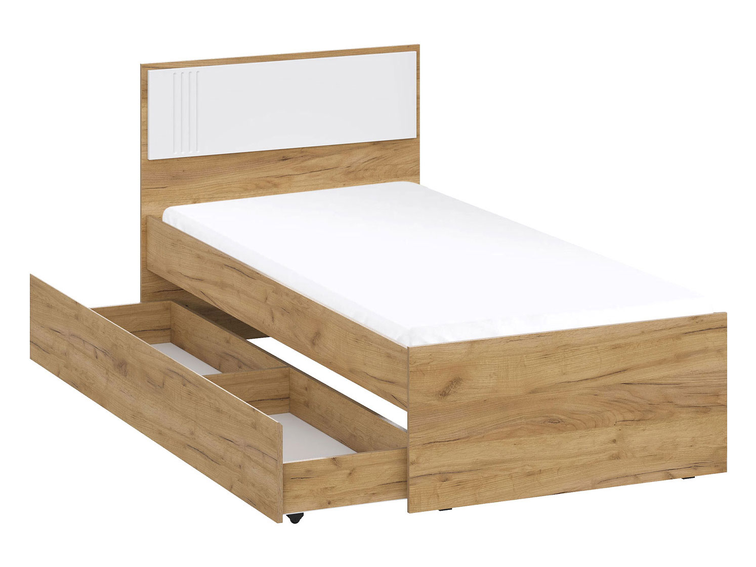 

Кровать СВ-Мебель Милан Дуб золотой / Белый матовый С основанием настил С выкатным ящиком, Белый;золотистый