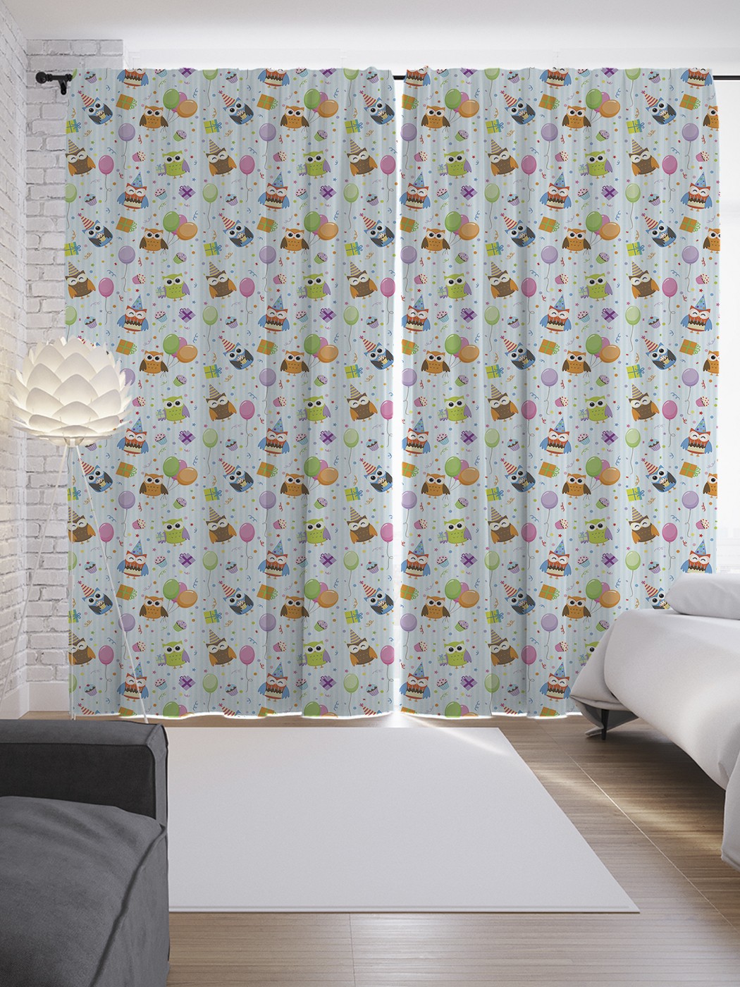 

Шторы JoyArty с фотопечатью "Совы-именинники" из сатена, 290х265 см, Совы-именинники