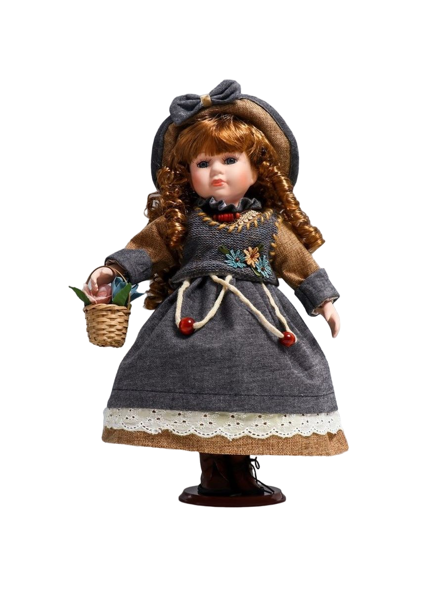 Кукла Юлечка в светло-карамельном платье и в шляпке 40 см