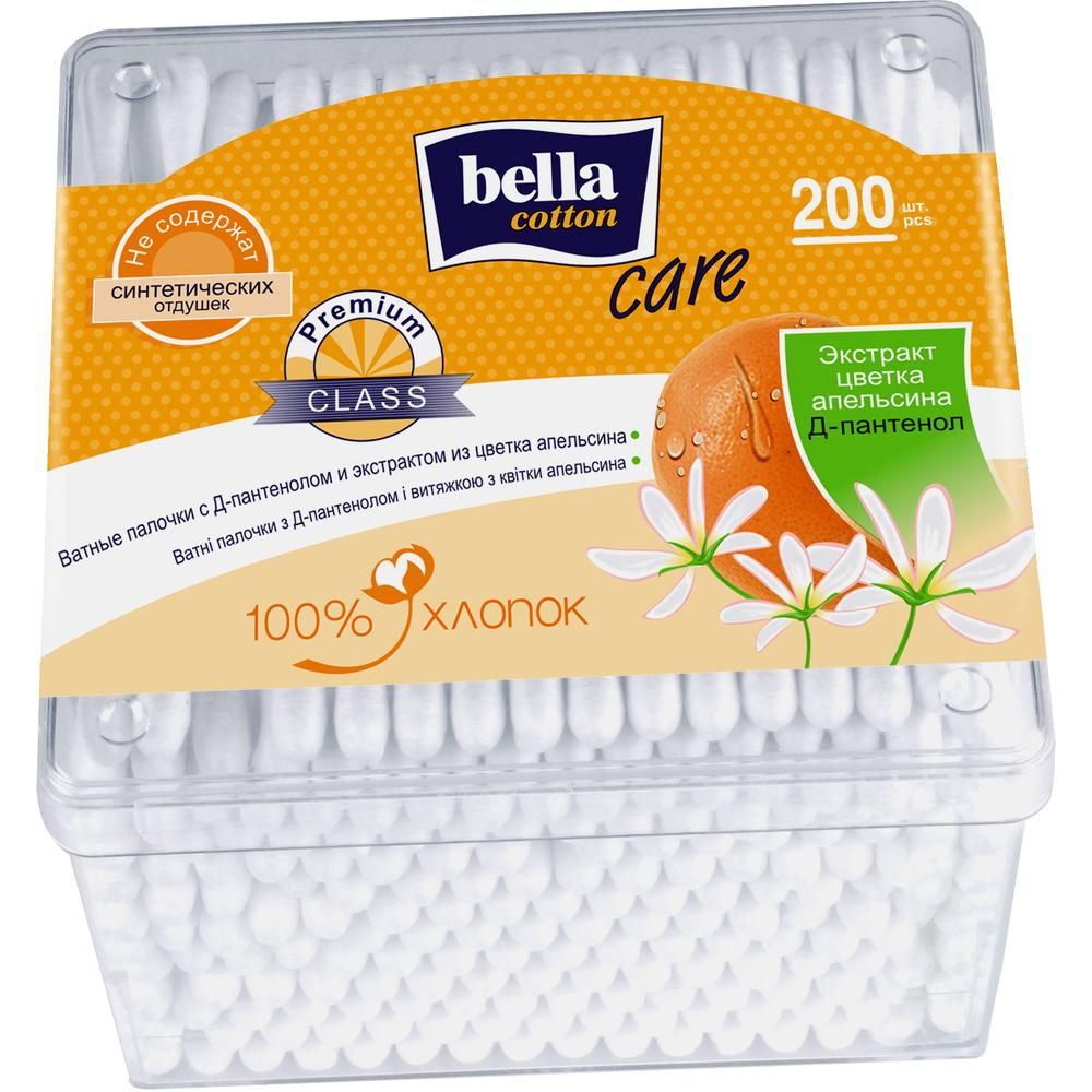 Купить Ватные палочки Bella cotton care с Д-пантенолом и экстрактом цветка апельсина 200 шт.