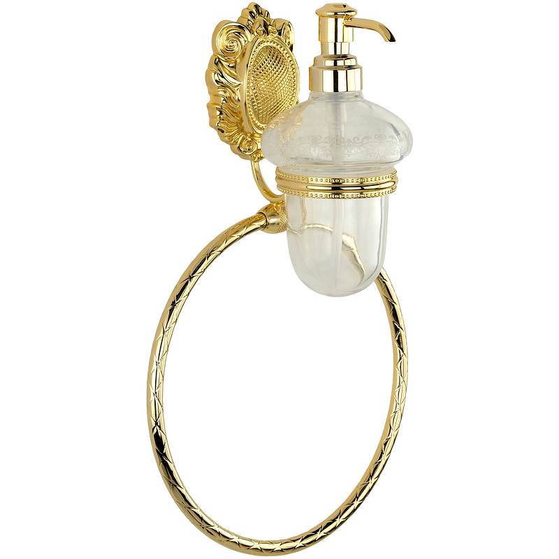 фото Дозатор для жидкого мыла с кольцом для полотенец migliore cleopatra 16683 золото