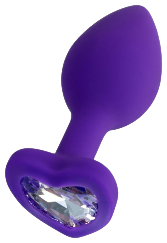 Фиолетовая анальная втулка Diamond Heart с прозрачным кристаллом 8 см ToyFa