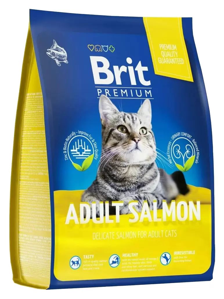 Сухой корм для кошек BRIT PREMIUM CAT ADULT SALMON с лососем 2шт по 2кг