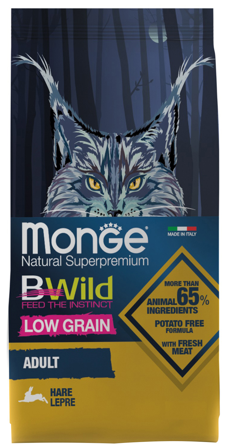 Сухой корм для кошек Monge BWild Low Grain с мясом зайца, 6 шт по 1,5 кг