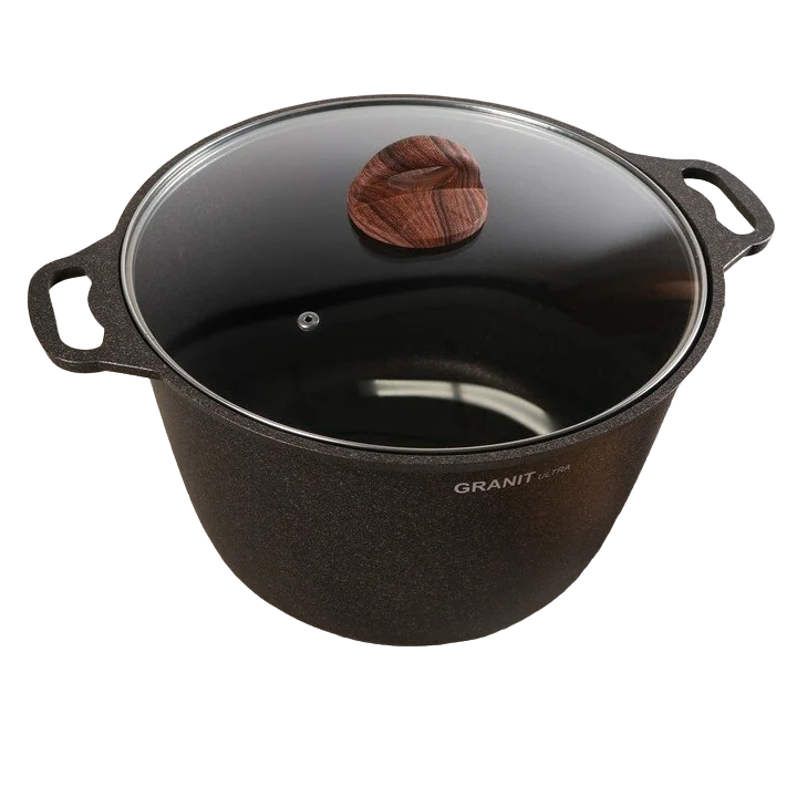 

Кастрюля Granit ultra, 10 л, стеклянная крышка, антипригарное покрытие, цвет чёрный, Черный