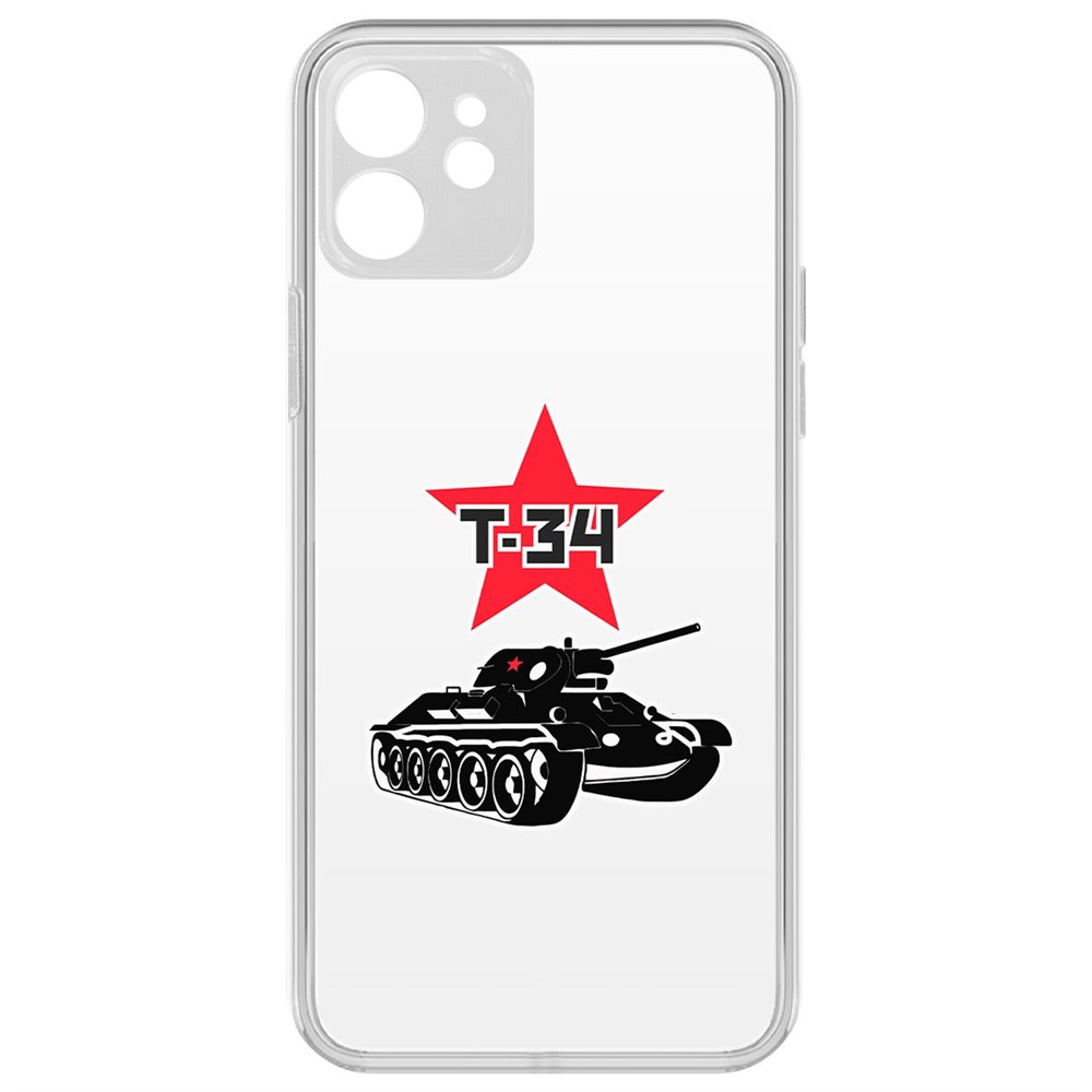 

Чехол-накладка Krutoff Clear Case Т-34 для iPhone 12 с защитой камеры, Прозрачный