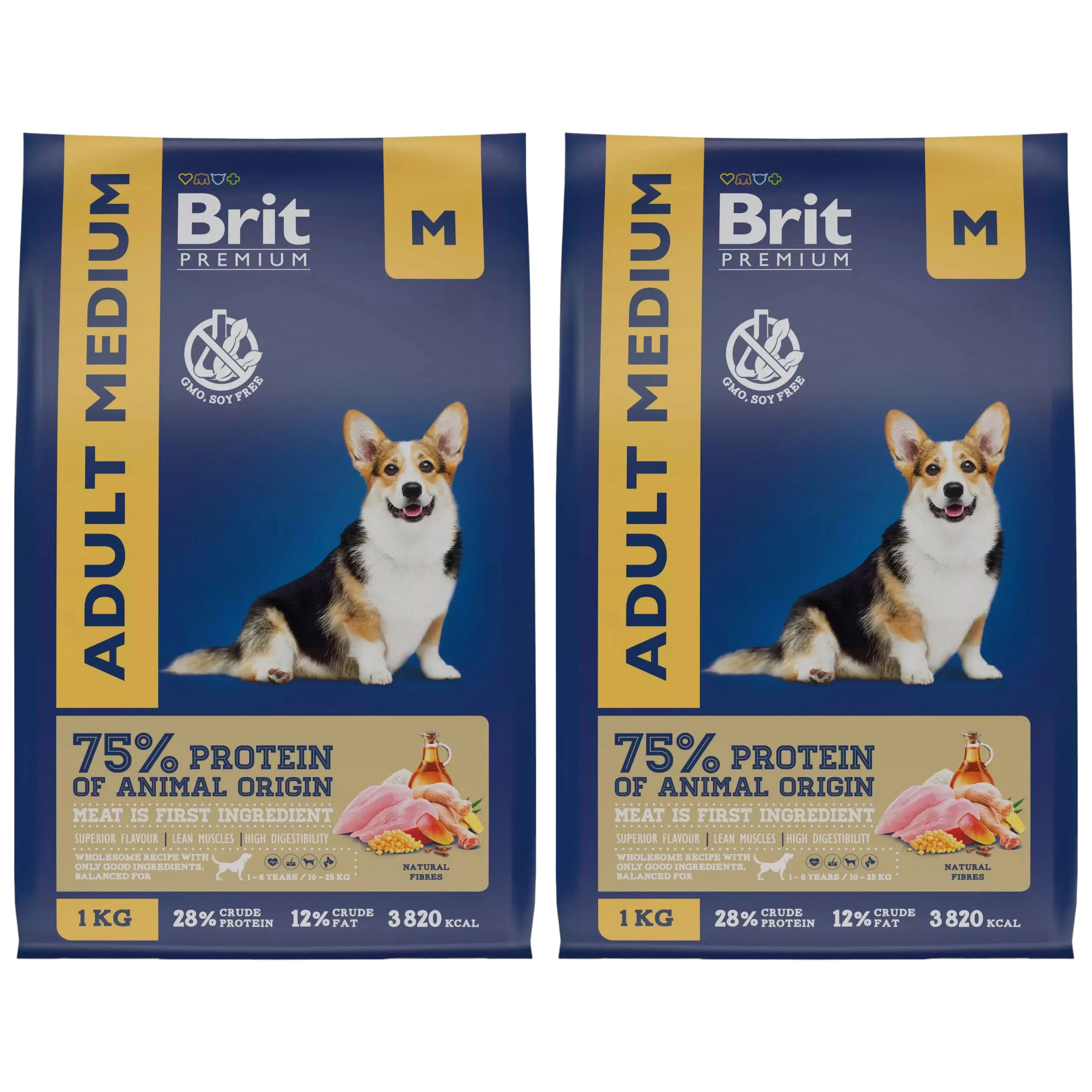 

Сухой корм для собак BRIT PREMIUM DOG ADULT MEDIUM для средних пород с курицей 2шт по 1кг