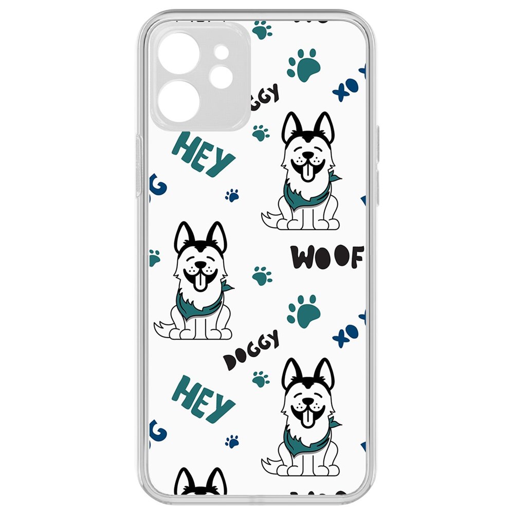 

Чехол-накладка Krutoff Clear Case Собаки паттерн 3 для iPhone 12 с защитой камеры, Прозрачный