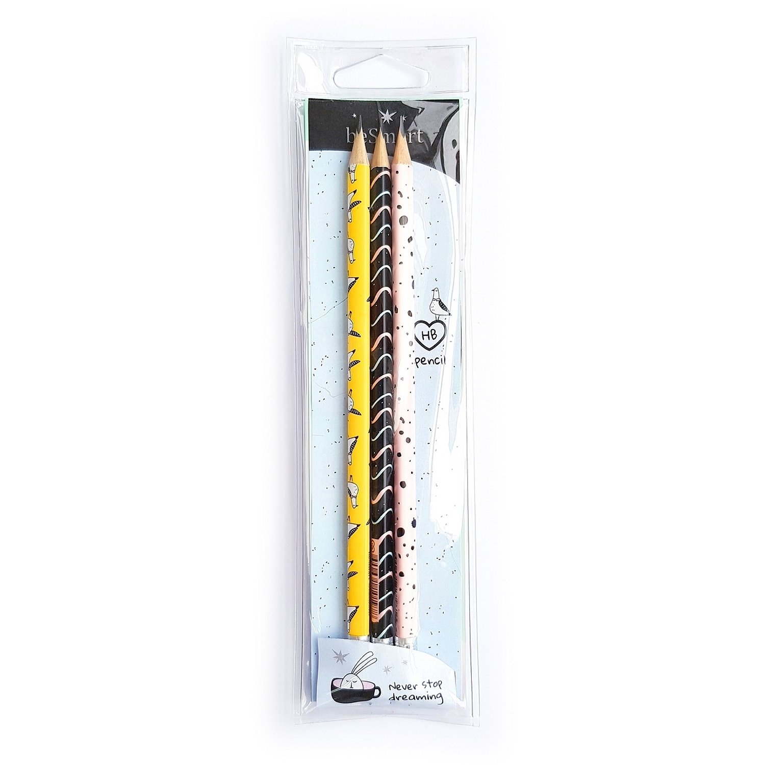Набор чернографитных карандашей Be Smart Bunny HB с ластиком 3 штуки