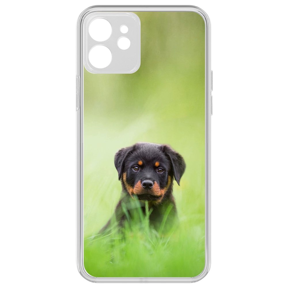 

Чехол-накладка Krutoff Clear Case Щенок ротвейлера для iPhone 12 с защитой камеры, Прозрачный