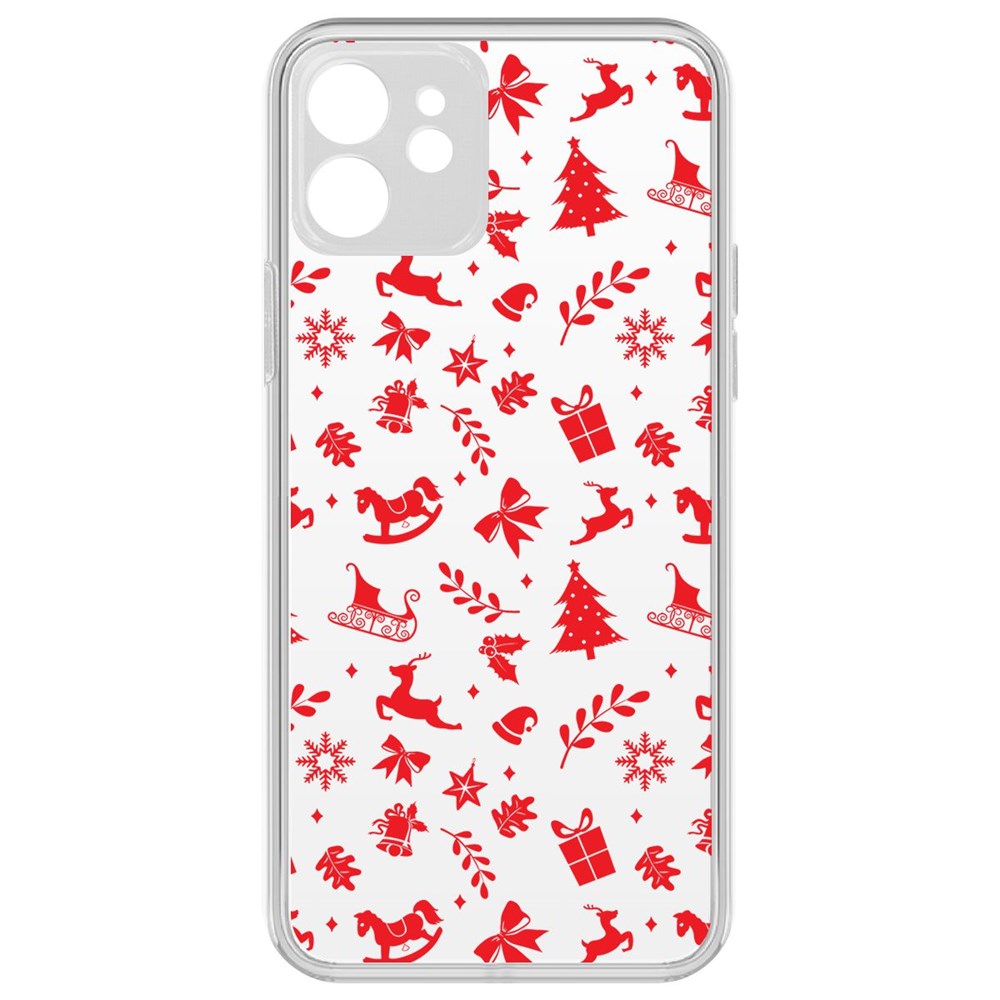 

Чехол-накладка Krutoff Clear Case Новогодние мотивы для iPhone 12 с защитой камеры, Прозрачный