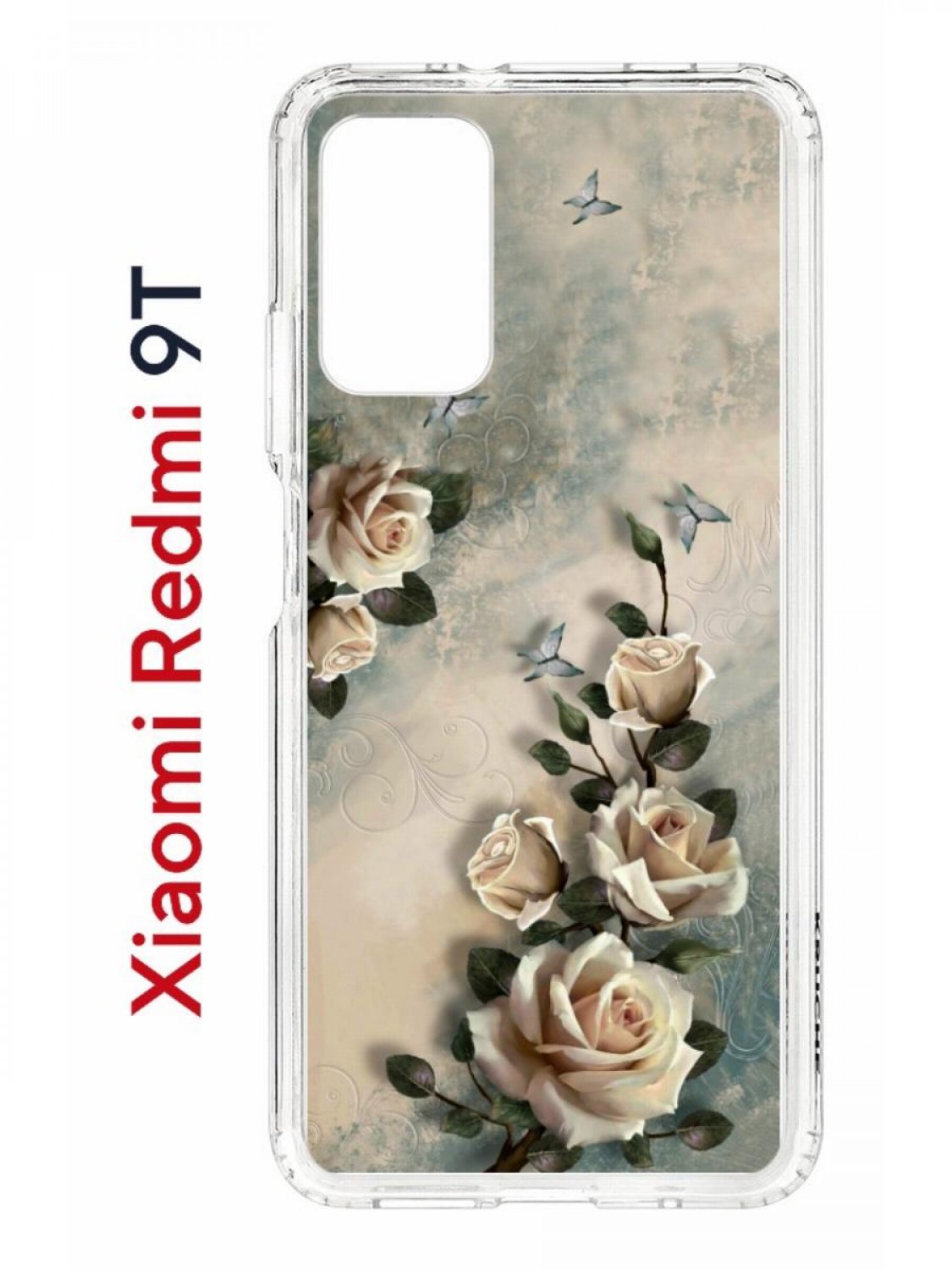Чехол на Redmi 9T с принтом Kruche Print Белые розы,противоударный бампер,с защитой камеры