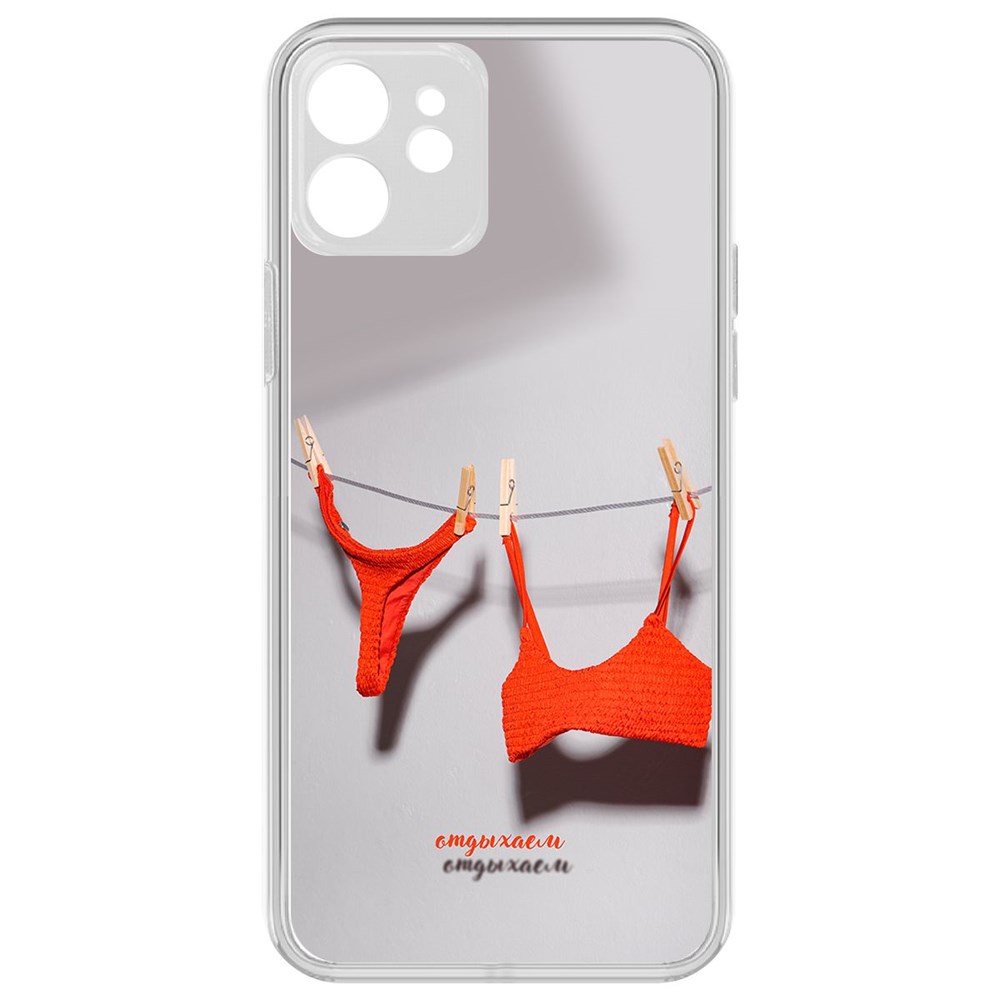 

Чехол-накладка Krutoff Clear Case Отдыхаем для iPhone 12 с защитой камеры, Прозрачный