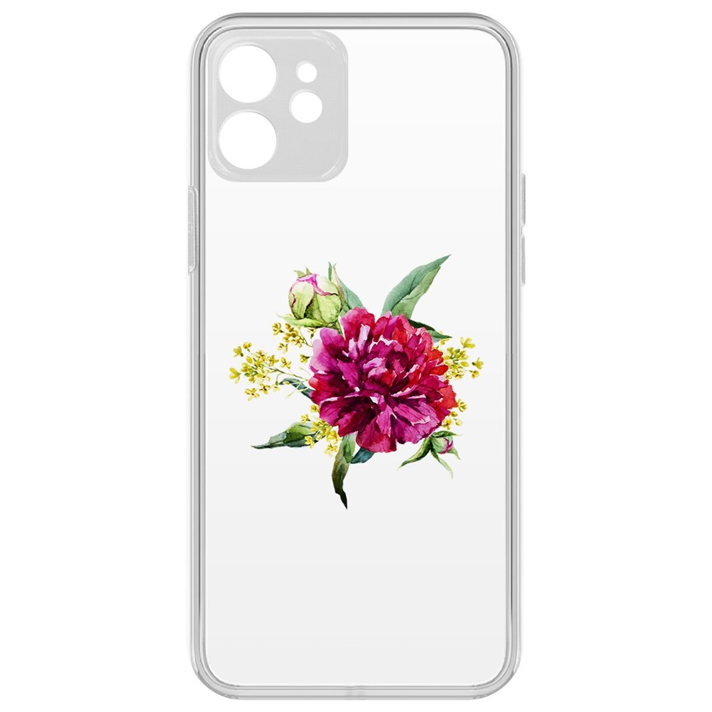 

Чехол-накладка Krutoff Clear Case Цветочная акварель для iPhone 12 с защитой камеры, Прозрачный