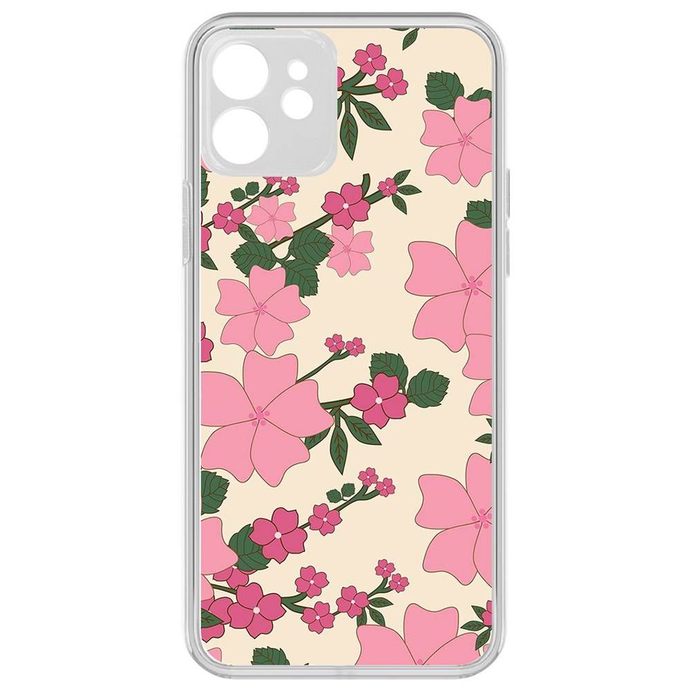 

Чехол-накладка Krutoff Clear Case Цветочный паттерн 1 для iPhone 12 с защитой камеры