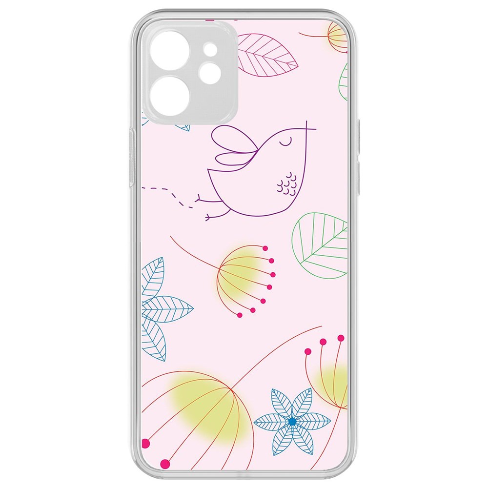 Чехол-накладка Krutoff Clear Case Цветочный паттерн 5 для iPhone 12 с защитой камеры