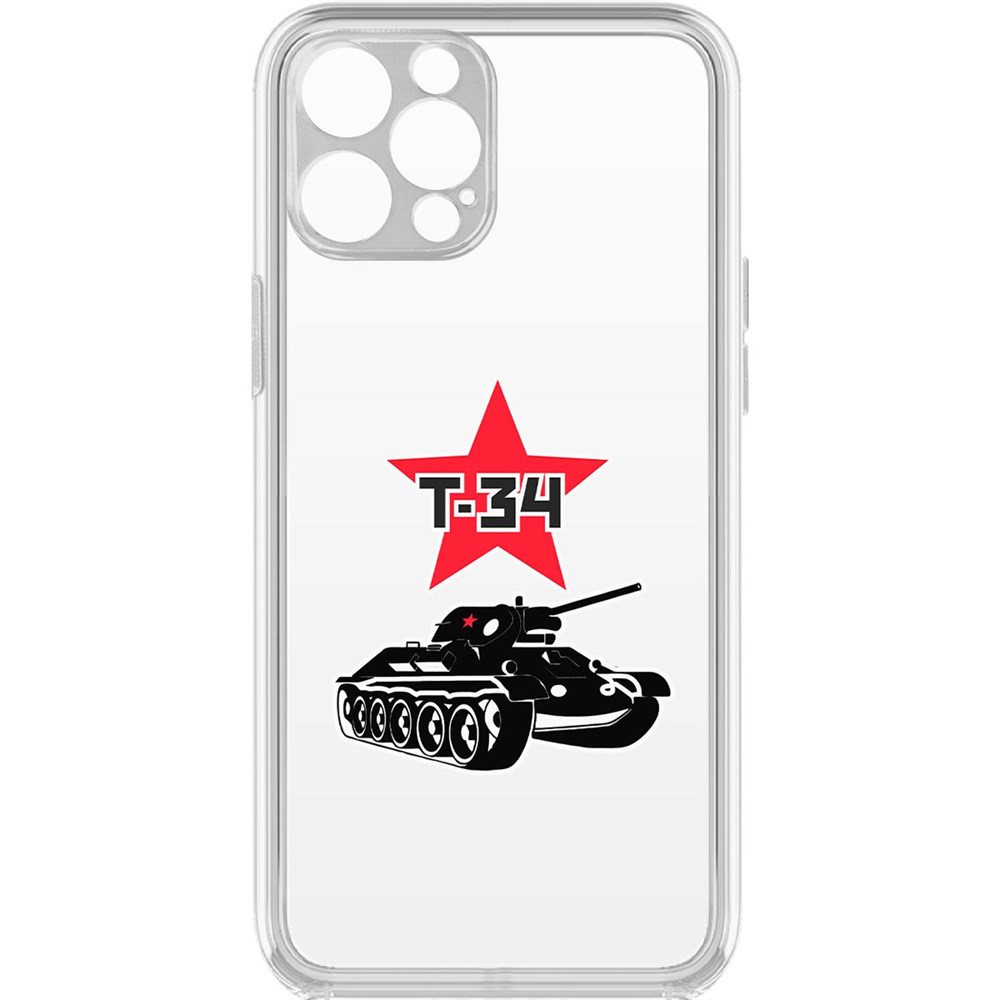 

Чехол-накладка Krutoff Clear Case Т-34 для iPhone 12 Pro с защитой камеры, Прозрачный