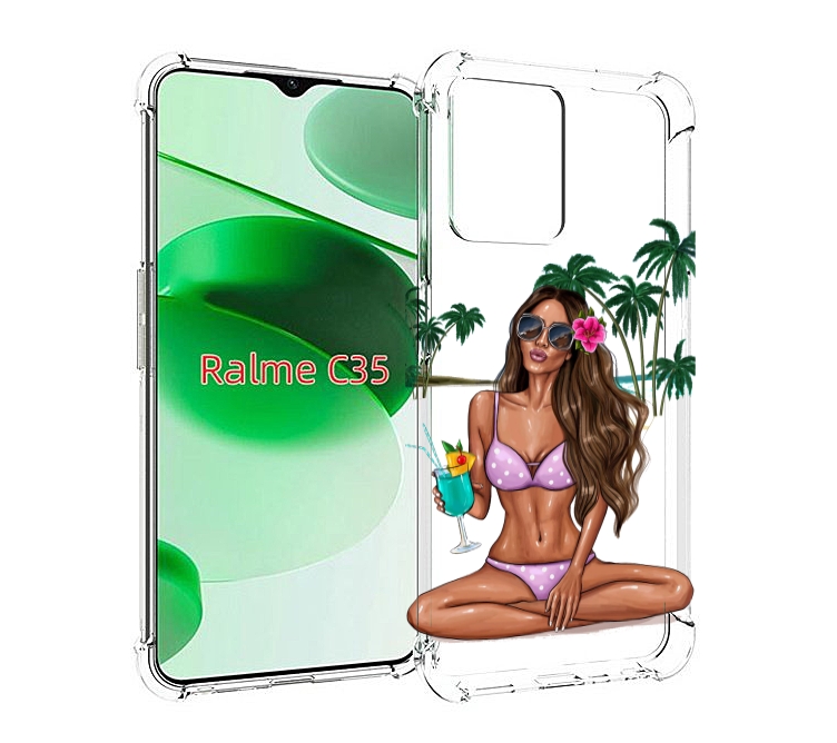 

Чехол MyPads Гавайская-девушка женский для Realme C35 / Narzo 50A Prime, Прозрачный, Tocco