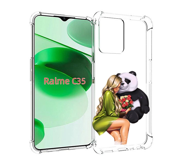 

Чехол MyPads Девушка-с-пандой-с-букетом женский для Realme C35 / Narzo 50A Prime, Прозрачный, Tocco