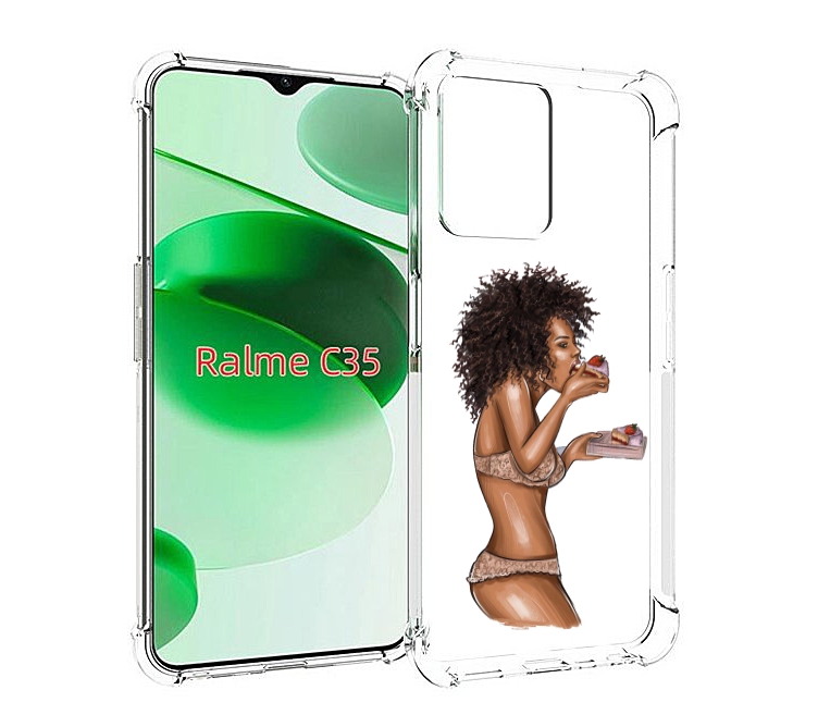 

Чехол MyPads Девушка-с-пирожными женский для Realme C35 / Narzo 50A Prime, Прозрачный, Tocco