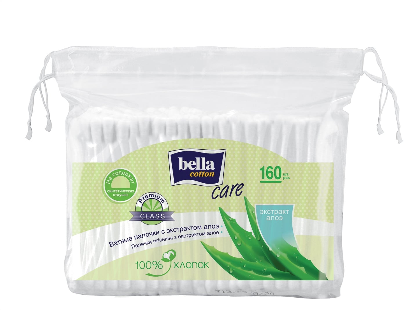 

Ватные палочки Bella cotton care с экстрактом алоэ 160 шт, Белый