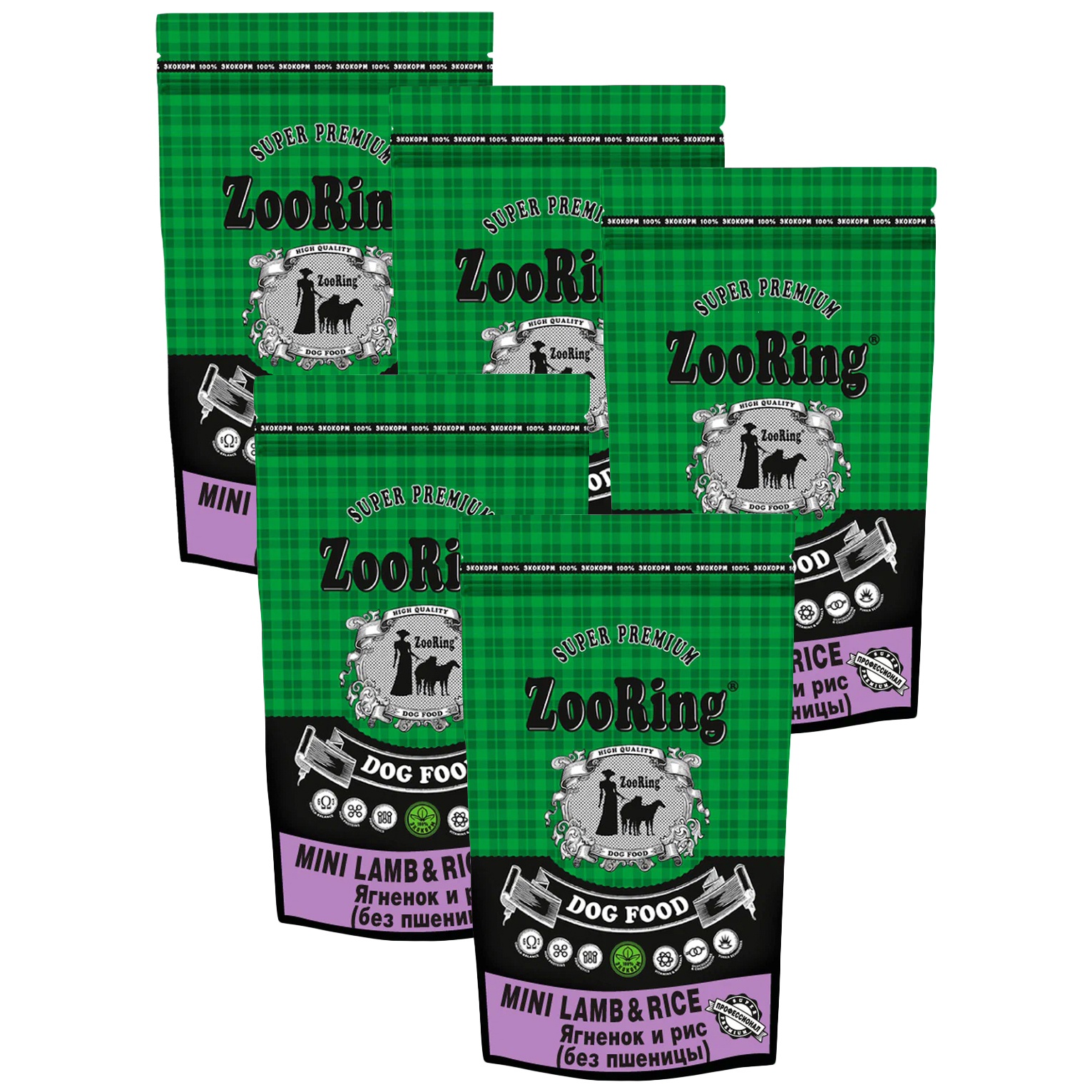Сухой корм для собак ZooRing Mini Lamb & Rice гипоаллергенный, 5 шт по 2 кг