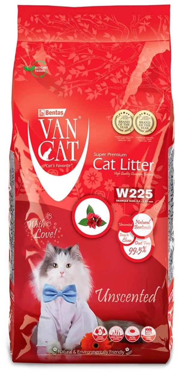 Наполнитель для туалета кошек Van Cat Natural комкующийся, натуральный 4 шт по 20 кг
