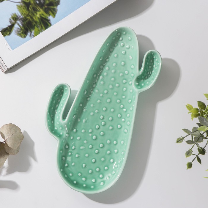 фото Блюдо «кактус», 22×14×2 см , цвет зелёный nobrand