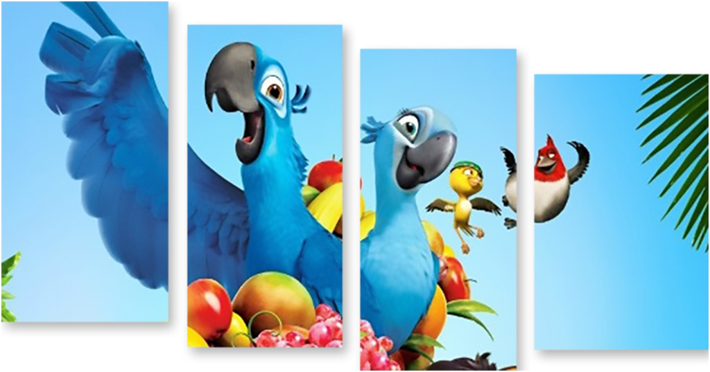 

Картина модульная на холсте Модулка Попугаи из Рио 150x85 см, 1666