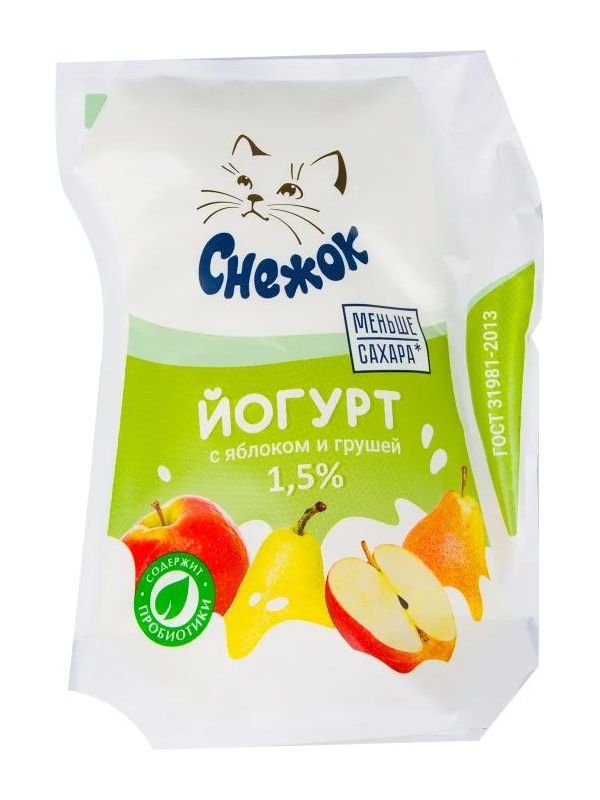 Йогурт Снежок яблоко-груша 1,5% БЗМЖ 260 г