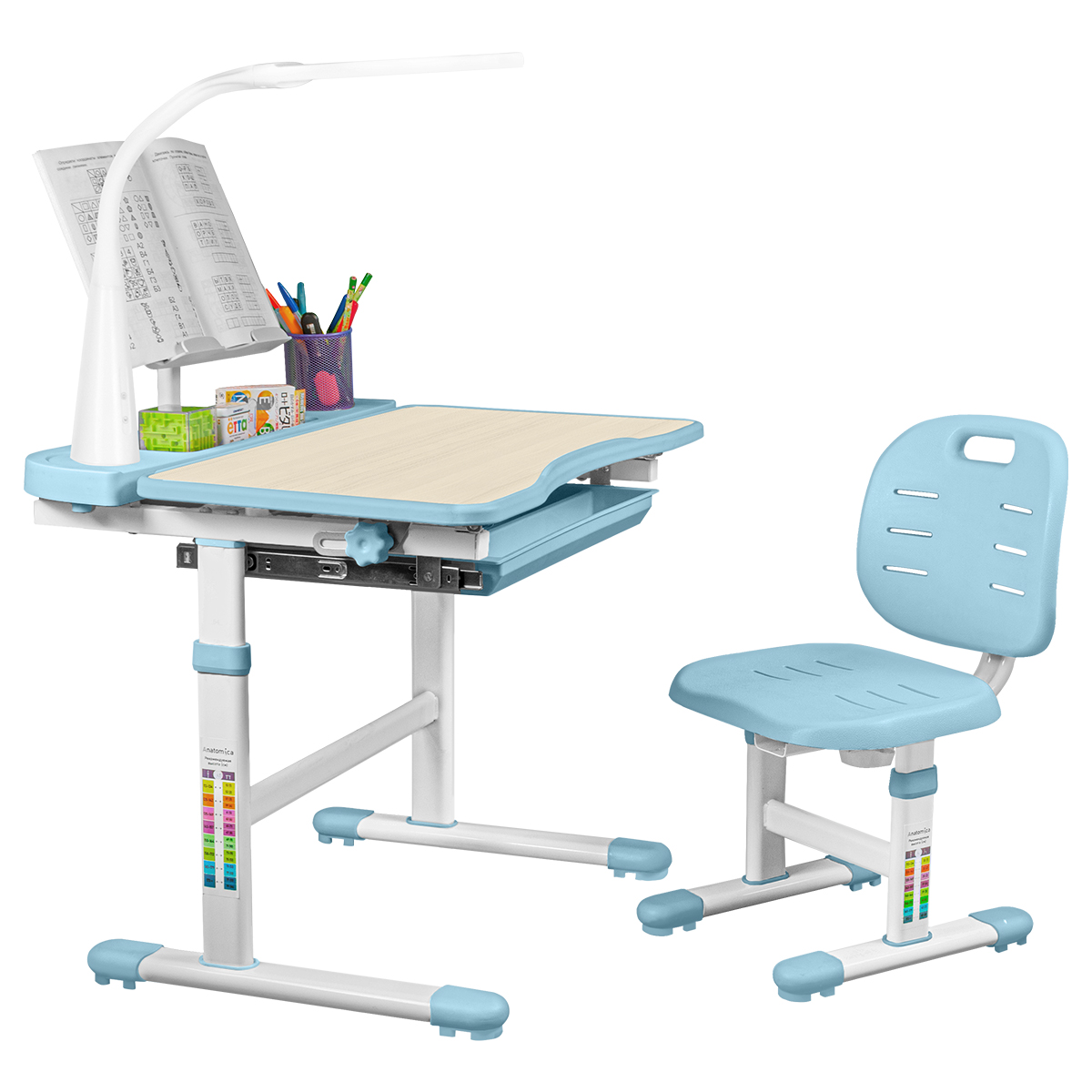 

Комплект парта и стул Anatomica Ara со светильником MapleBlue, Ara