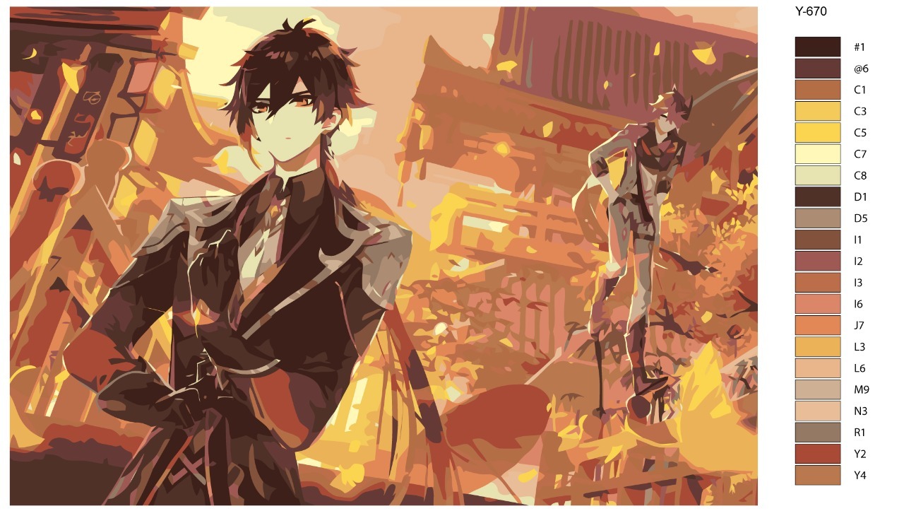 

Картина по номерам BRUSHES-PAINTS Y-670, Genshin Impact - компьютерная игра. Чжун Ли и Тарталья