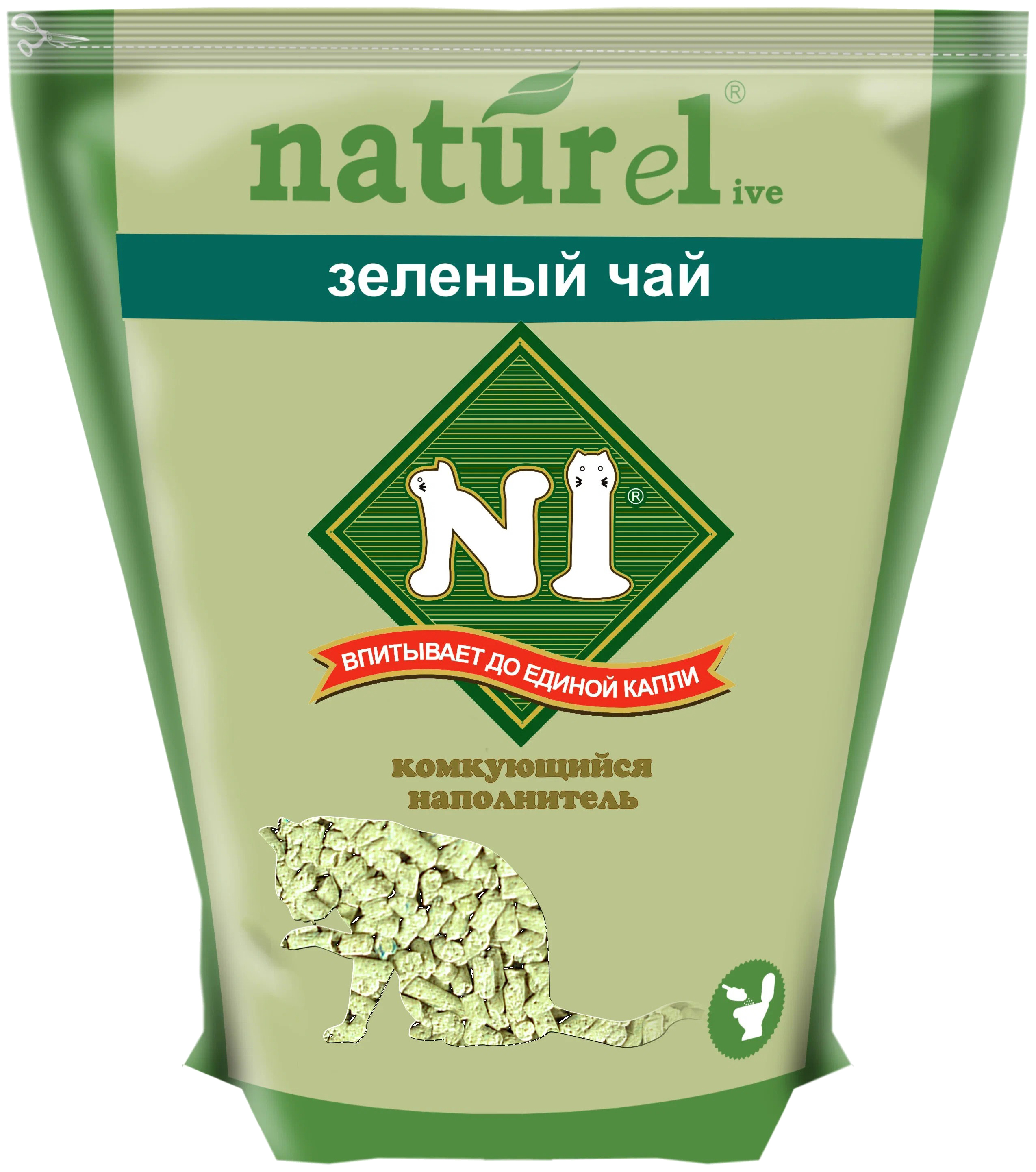 Комкующийся наполнитель N1 Naturel древесный, зеленый чай, 4 шт по 4,5 л