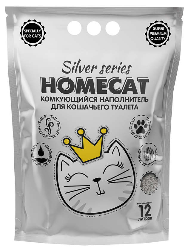 

Наполнитель для туалета кошек Homecat Silver Series комкующийся 4 шт по 3 кг