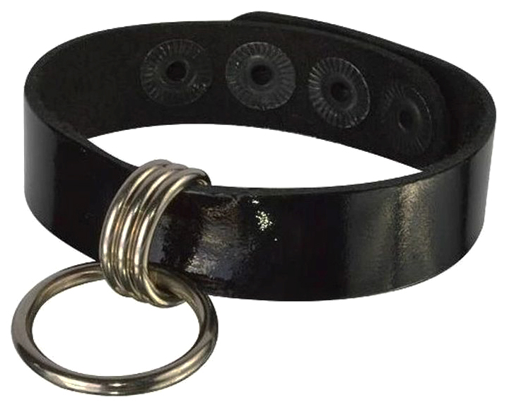 Черный лаковый кожаный браслет с подвесным колечком Sitabella