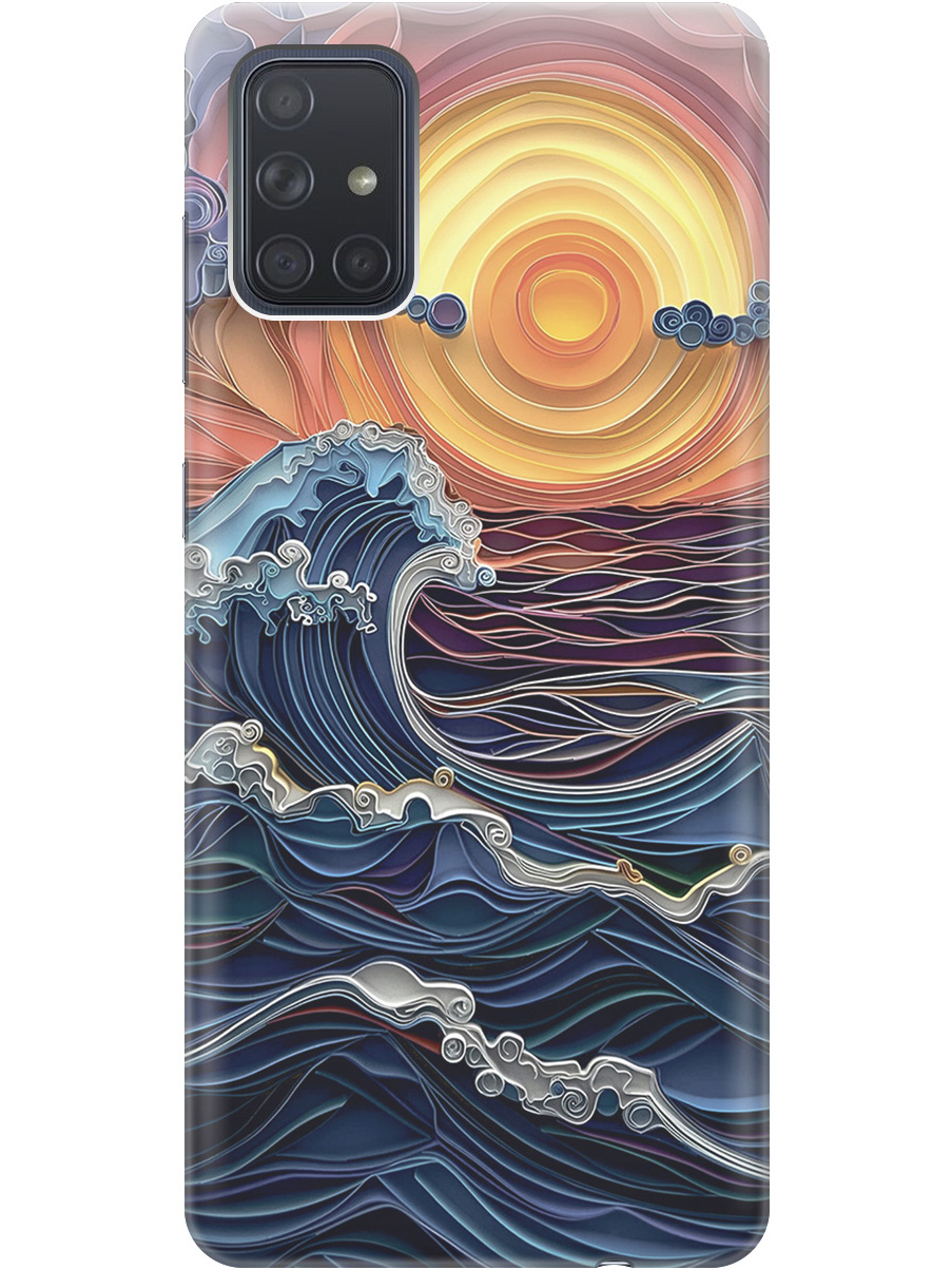 

Силиконовый чехол на Samsung Galaxy A71 с принтом "Волны на закате", 722411410