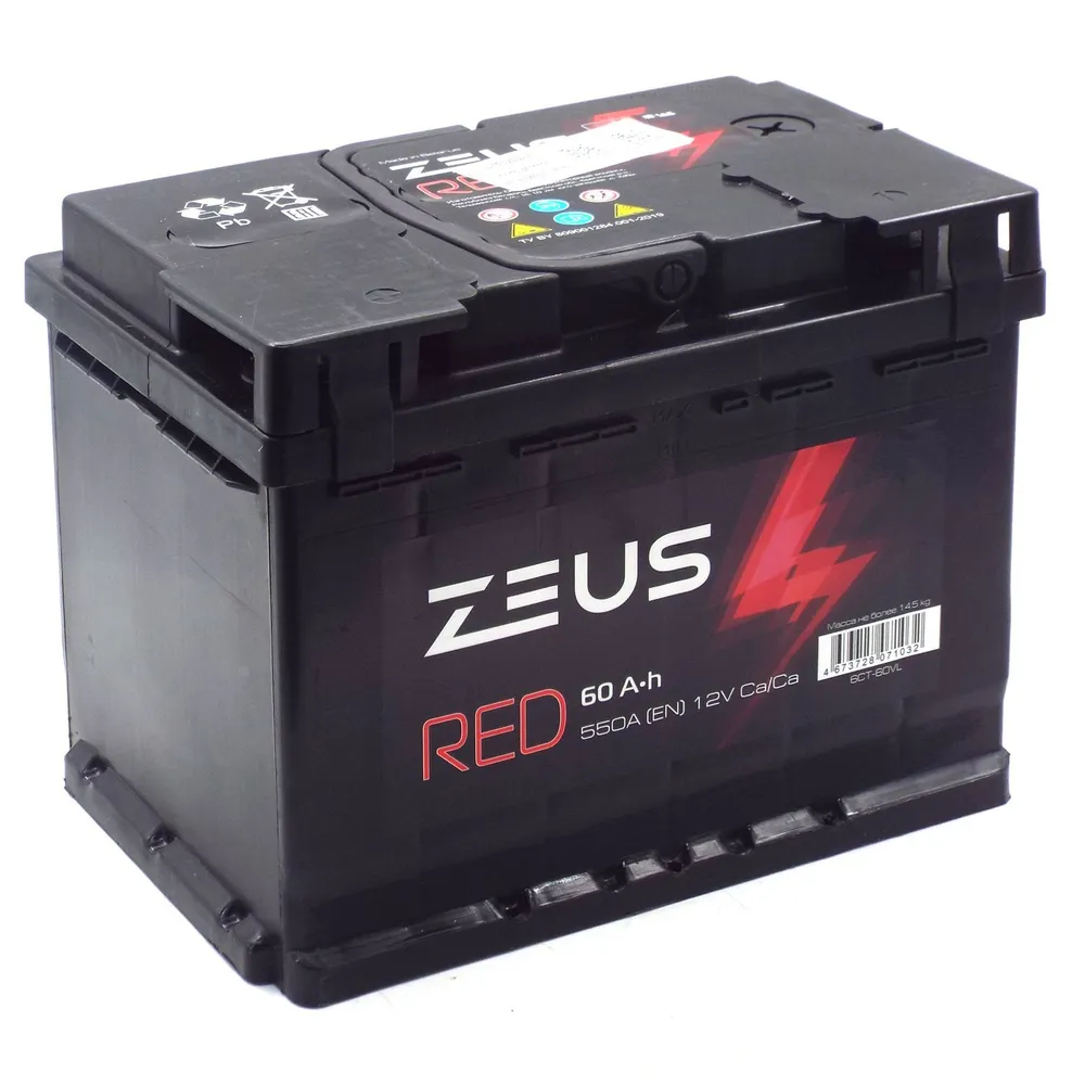 Аккумулятор автомобильный ZEUS RED 60 А*ч 242/175/190 о.п. Обратная полярность