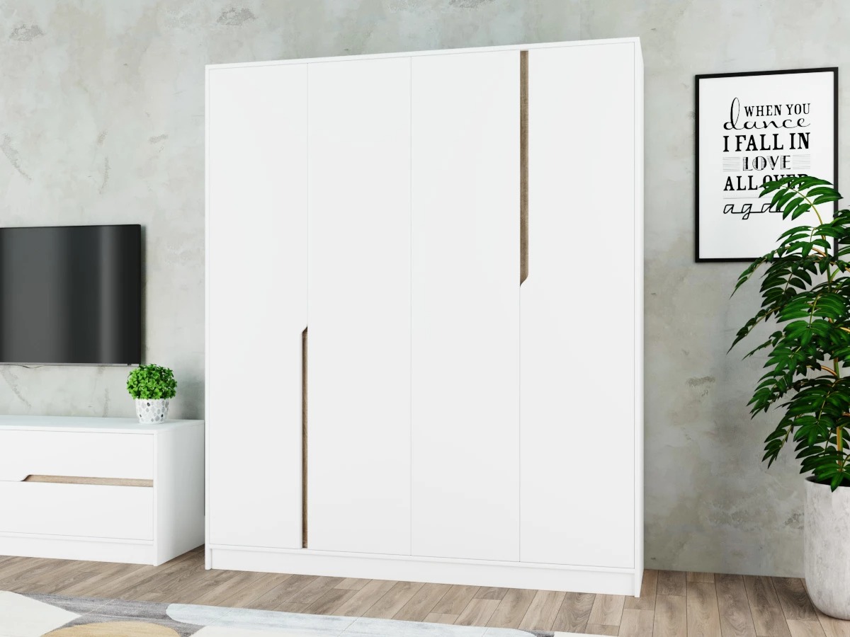 

Шкаф распашной Бонди-4 Белый для одежды четырёхдверный 160x220x50 Мегамебель, Бонди-4