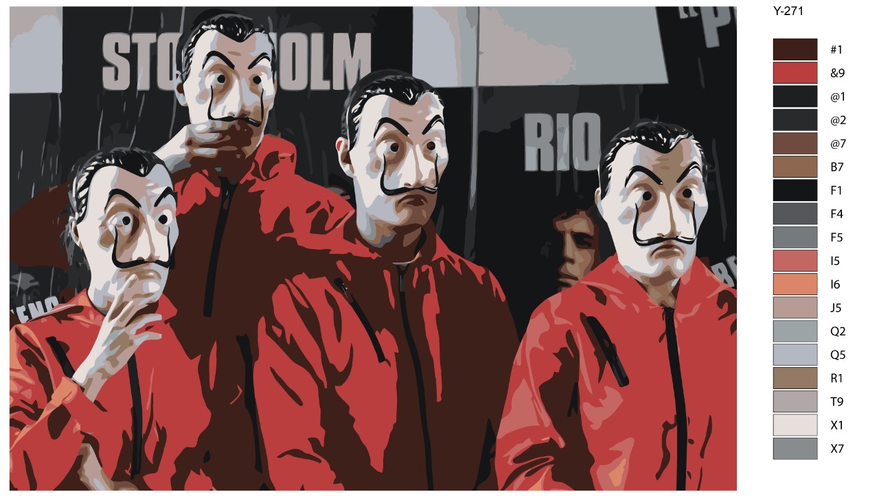

Картина по номерам BRUSHES-PAINTS Y-271, Бумажный дом, сериал Netflix (нетфликс). Банда